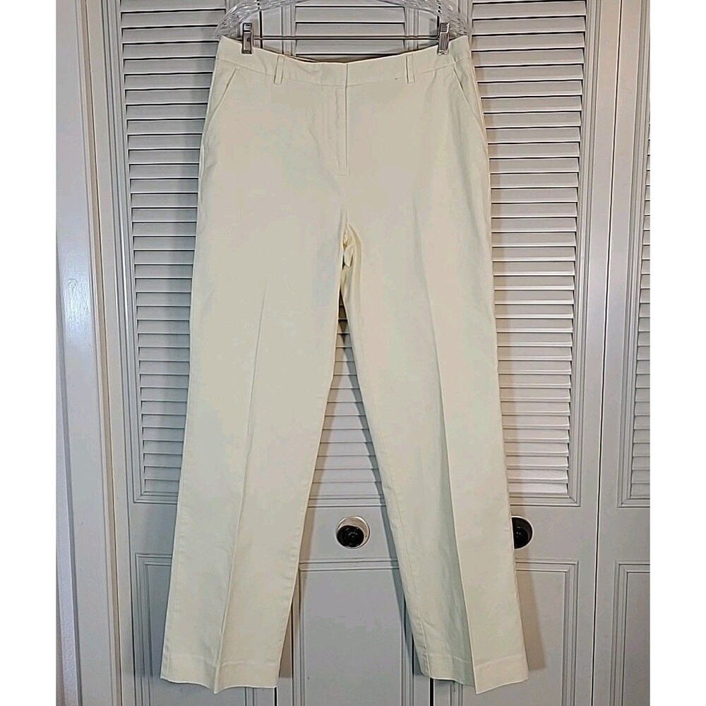 TALBOTS Butter Yellow Cotton Stretch Pants Sz 14 Tall Twill Preppy Chino EUC Vtg